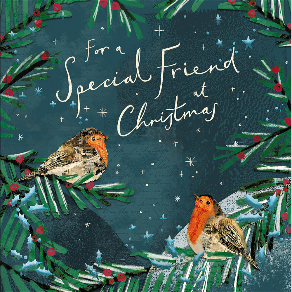 Collaged Robins Special Friend Christmas Card by penny black
