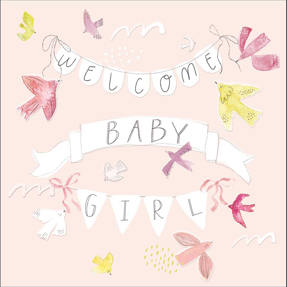 Birds With Banners Baby Girl New Baby Card from Penny Black
