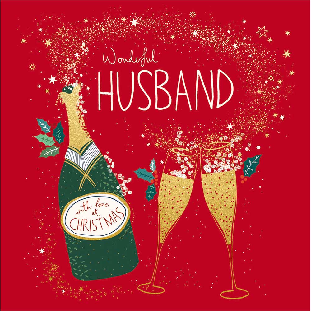 Wonderful Husband Champagne With Fairy Lights Christmas Card by penny black
