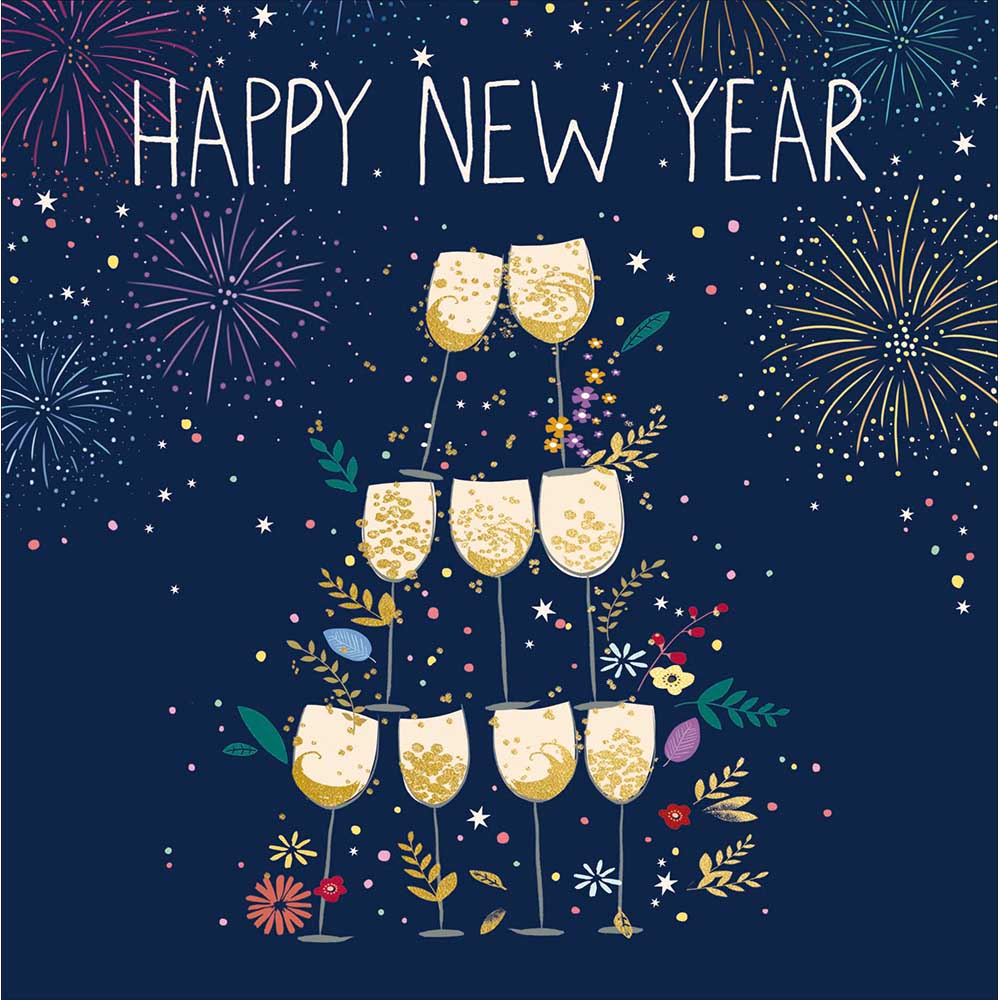 Pyramid Of Champagne Glasses New Year Card by penny black