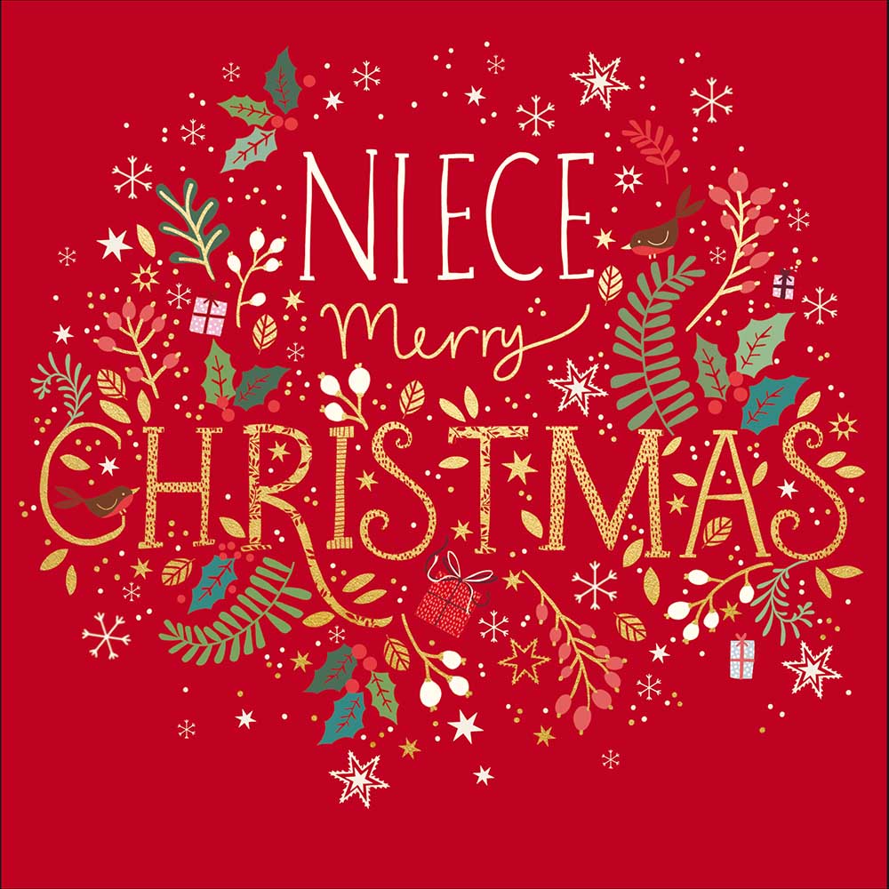 Red Festive Foilage Niece Christmas Card by penny black