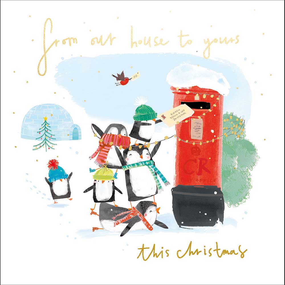 Penguins At The Postbox Our House To Yours Christmas Card by penny black