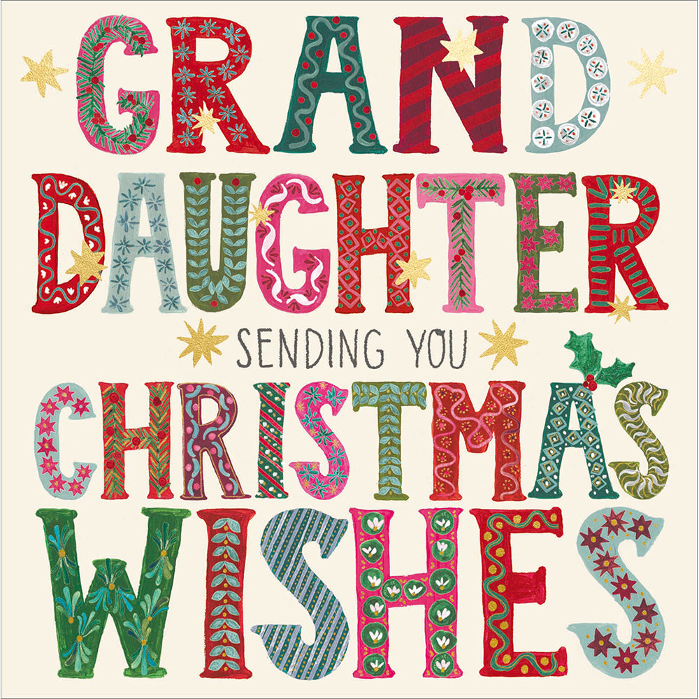 Bold Collaged Text Granddaughter Christmas Card by penny black