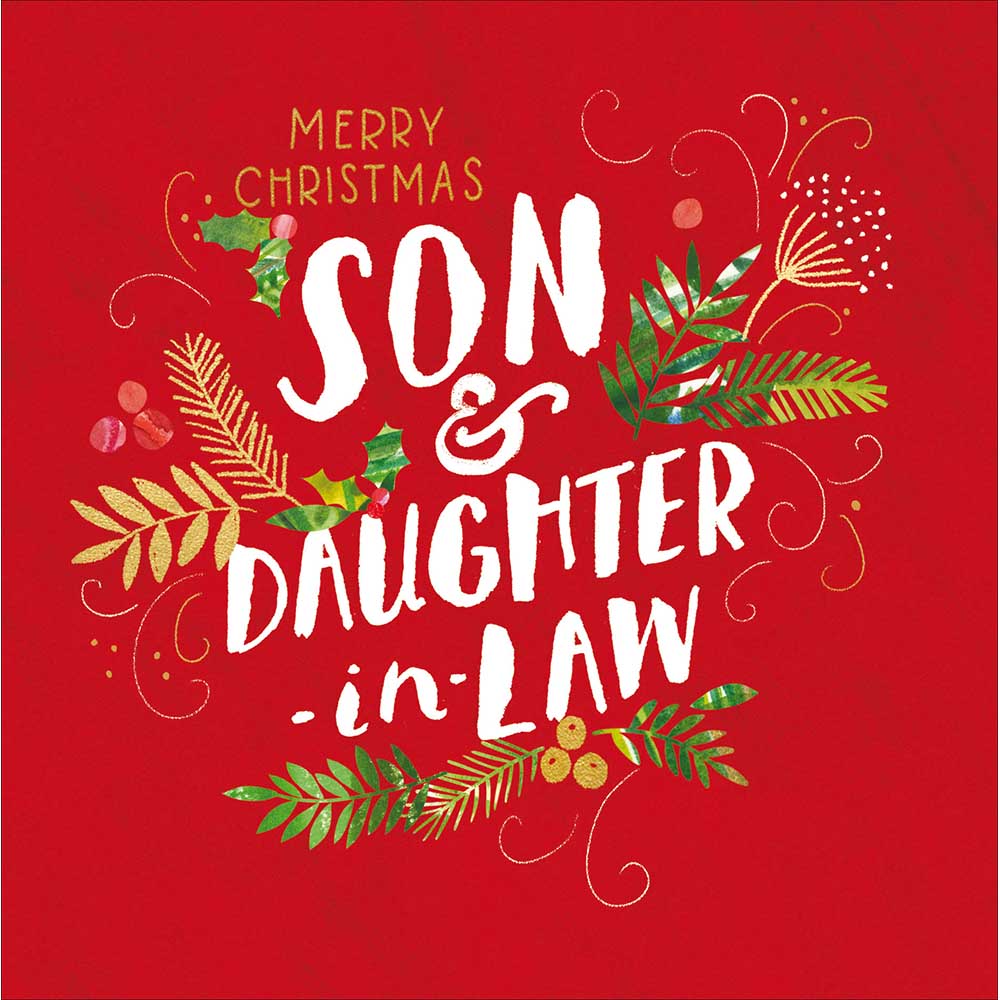 Son & Daughter In Law Red Festive Foliage Christmas Card by penny black