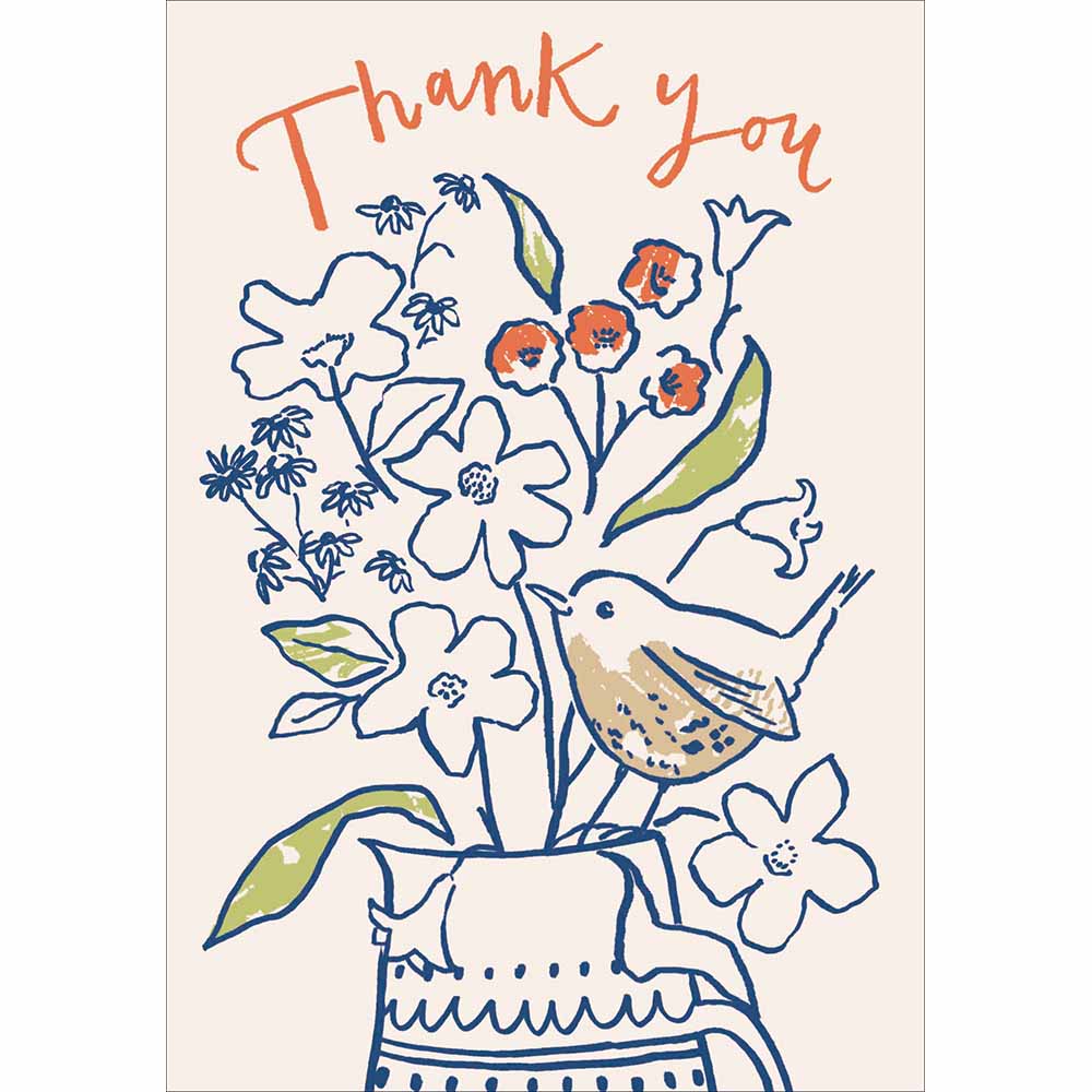 Bird & Flowers Line Drawing Thank You Card at Penny Black