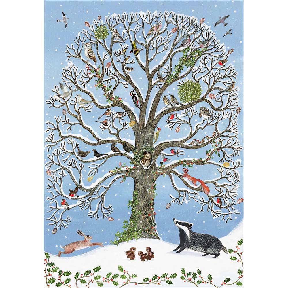 RSPB 2025 Charity Christmas Card Box Of 20 - winter nature tree design