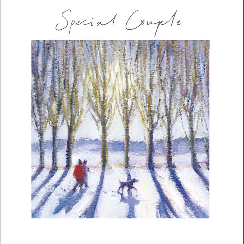Dog Walkers In Snow Special Couple Christmas Card by penny black