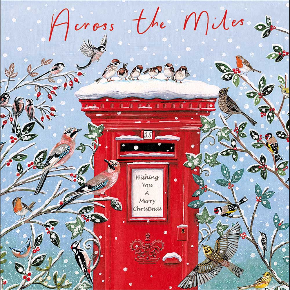 Birds On Postbox Across The Miles Christmas Card by penny black