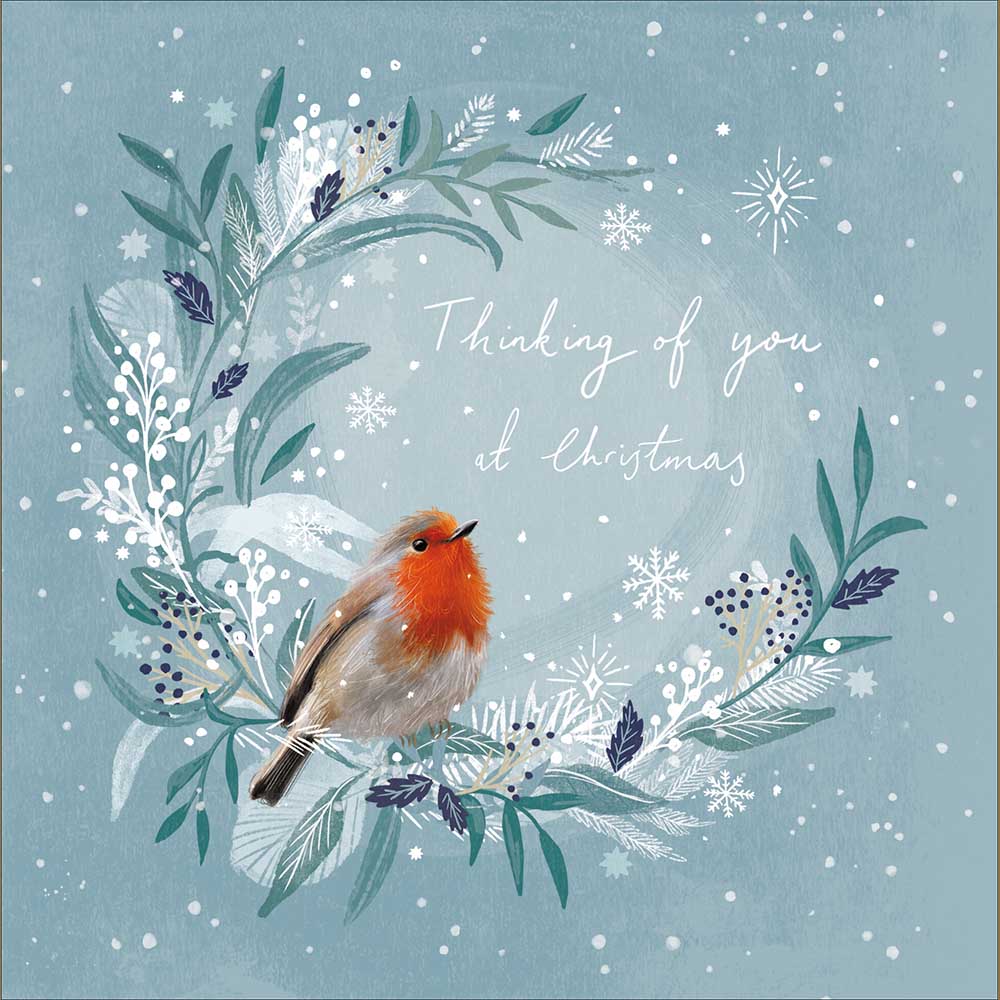 Thinking Of You Robin on Wreath Christmas Card by penny black