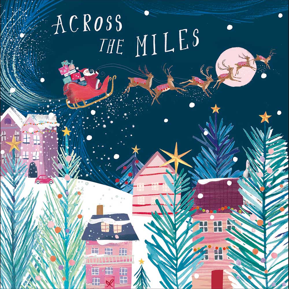 Reindeers Pulling Santa's Sleigh Across The Miles Christmas Card by penny black