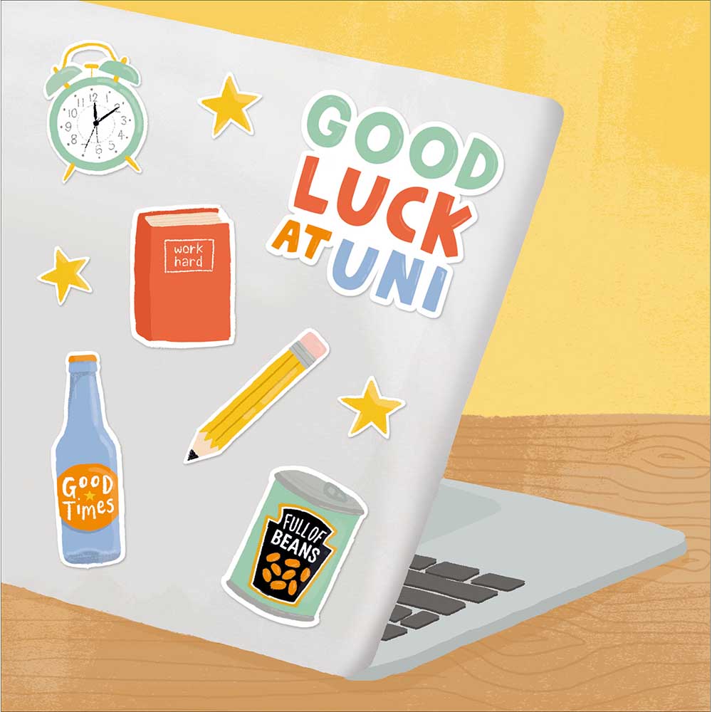 Laptop Stickers Good Luck at Uni Card by penny black
