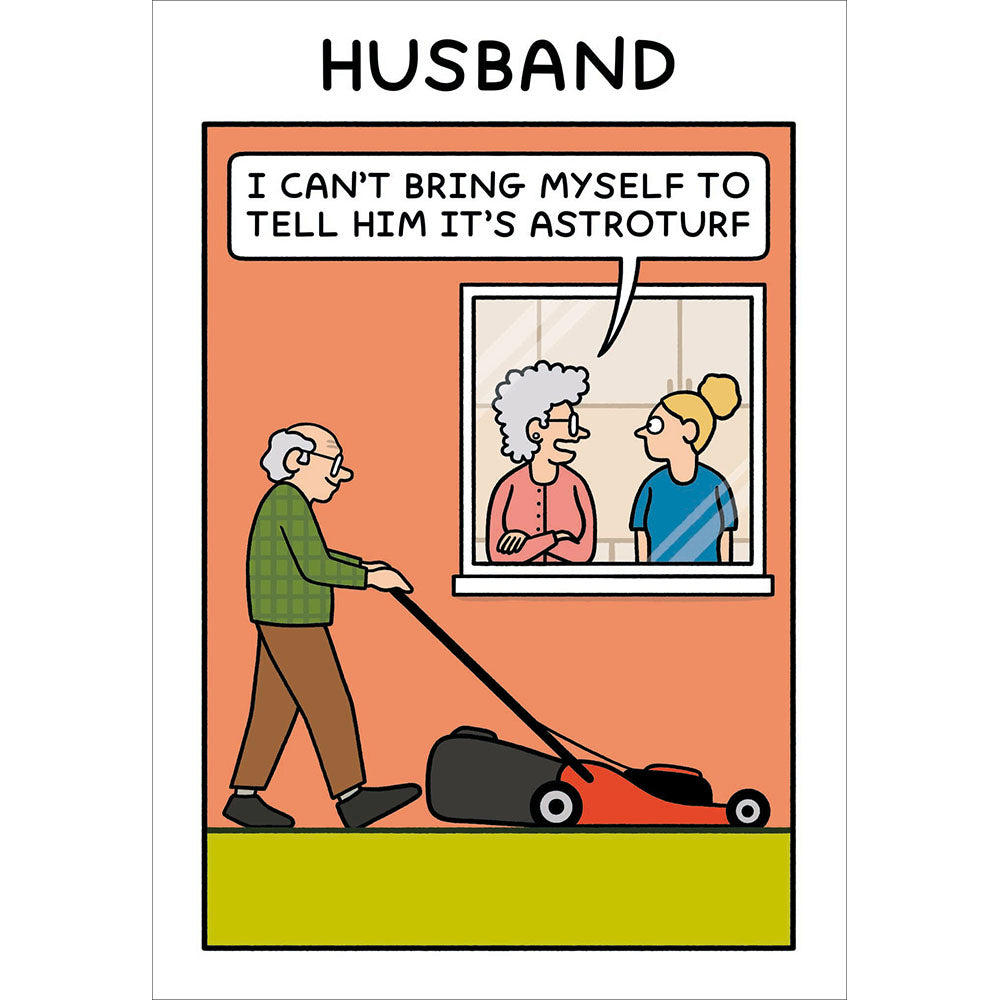 Husband Mowing Astroturf Funny Birthday Card at Penny Black