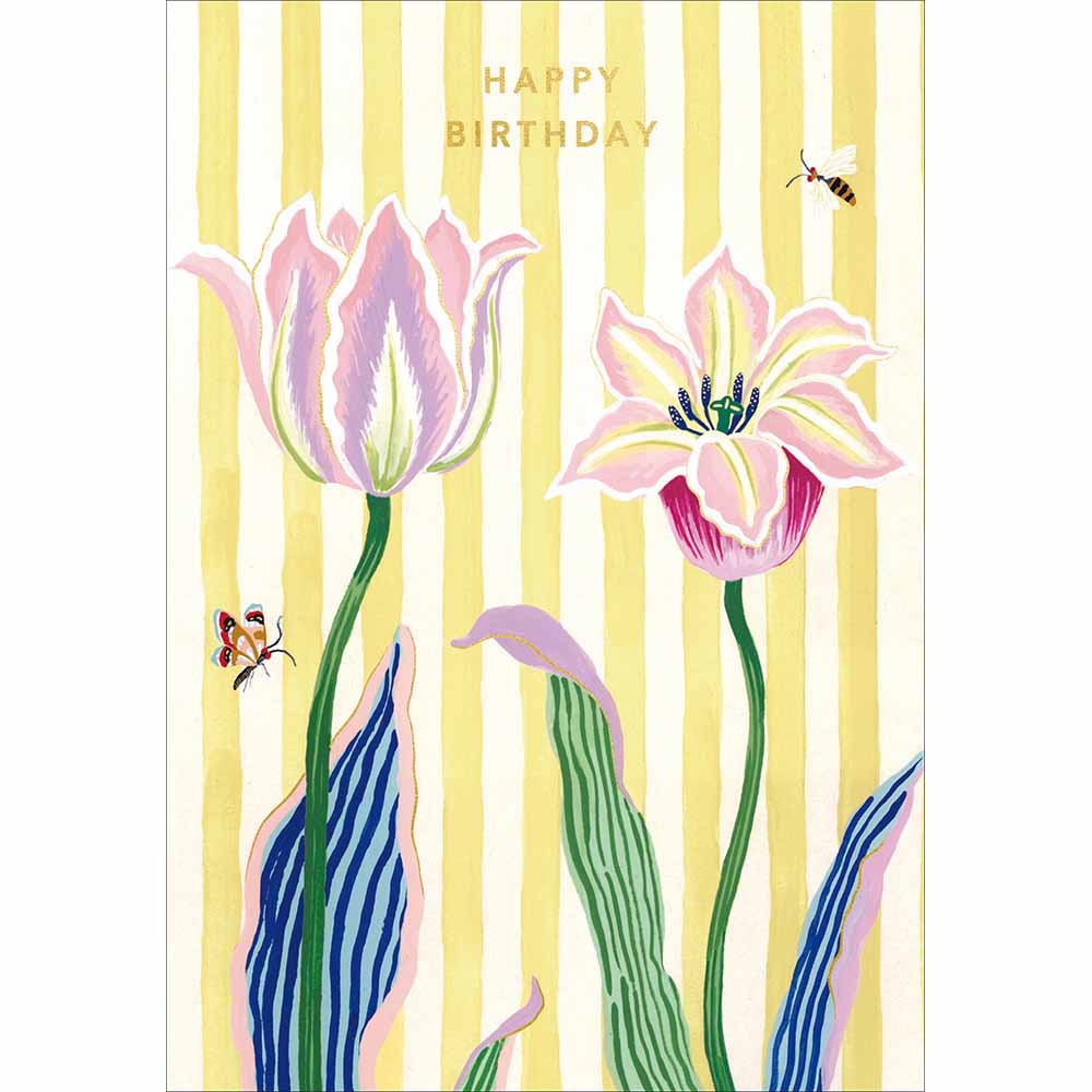 Tulips And Insects Striped Birthday Card at Penny Black