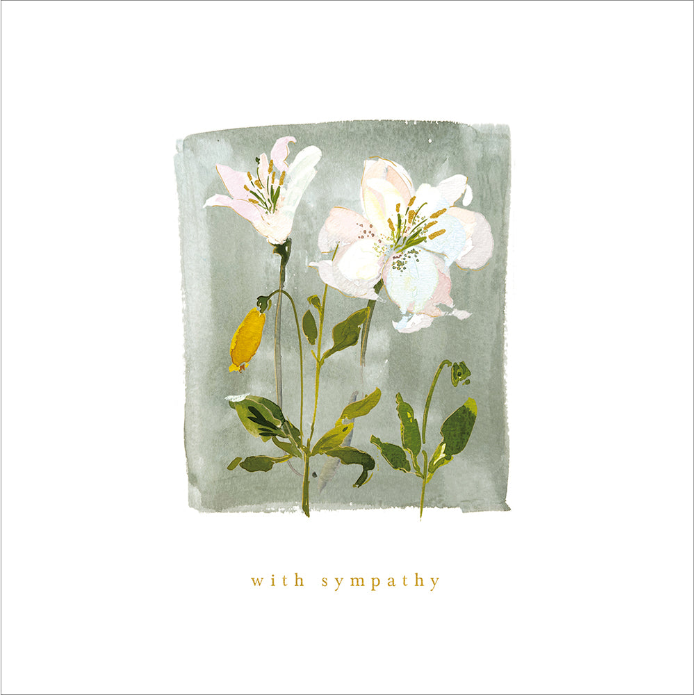 Painted White Flowers With Sympathy Card By Penny Black