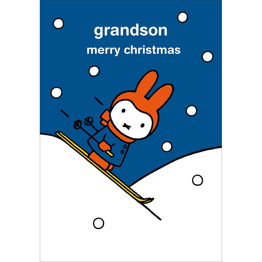 Miffy Skiing Down Hill Grandson Christmas Card by penny black