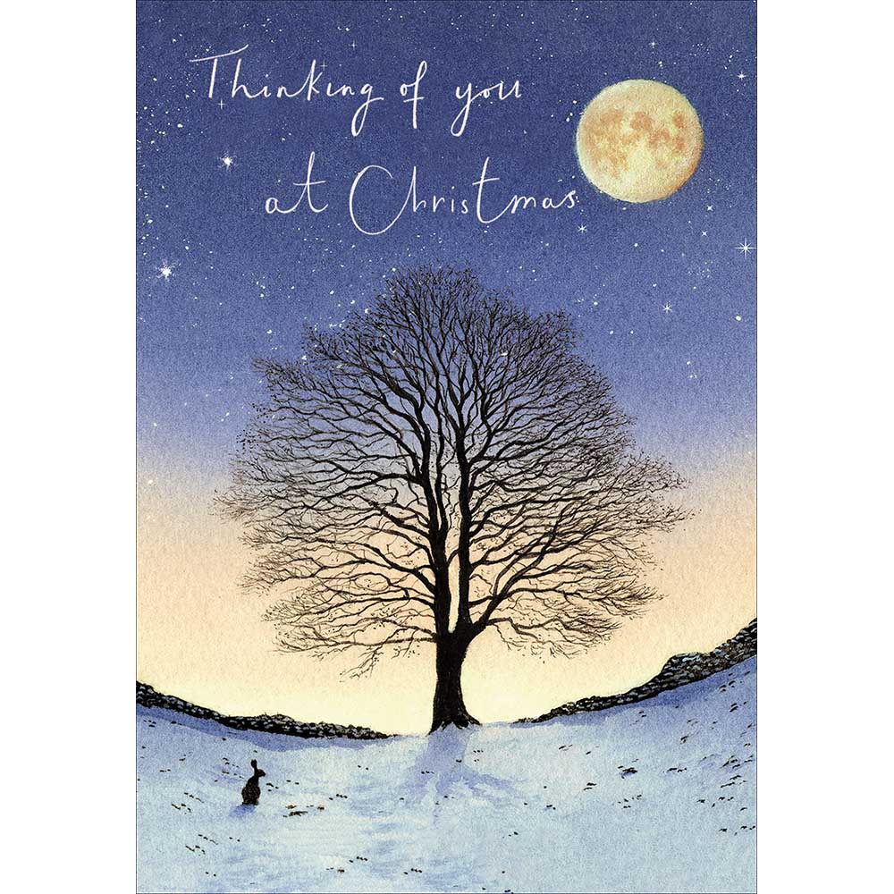 Moonlit Tree Thinking Of You At Christmas Card by penny black
