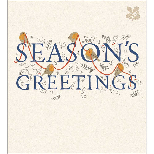 Robin Ribbon Season's Greetings Charity Christmas Card 5 Pack - Penny Black