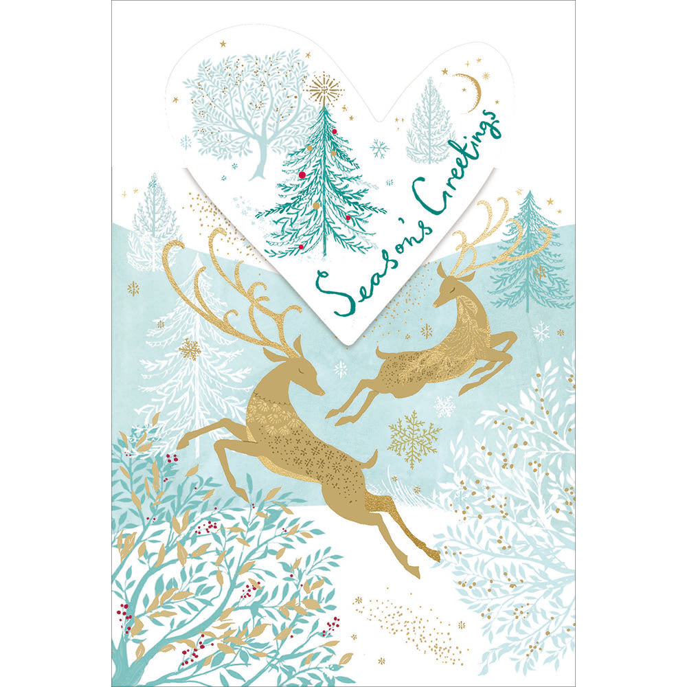 Golden Deer Heart Season's Greetings Christmas Card by penny black