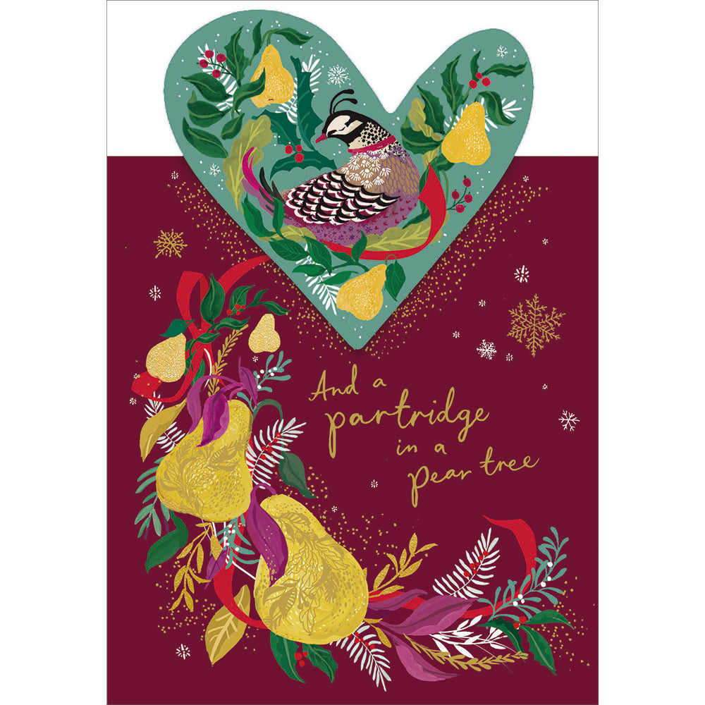 Partridge And Pears Folk Heart Christmas Card by penny black