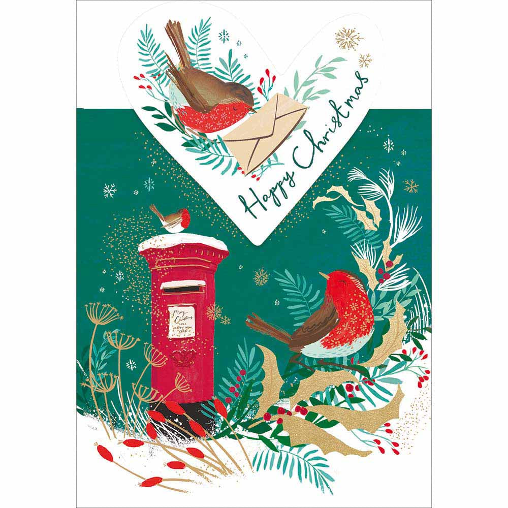 Robin Postbox Folk Heart Christmas Card by penny black
