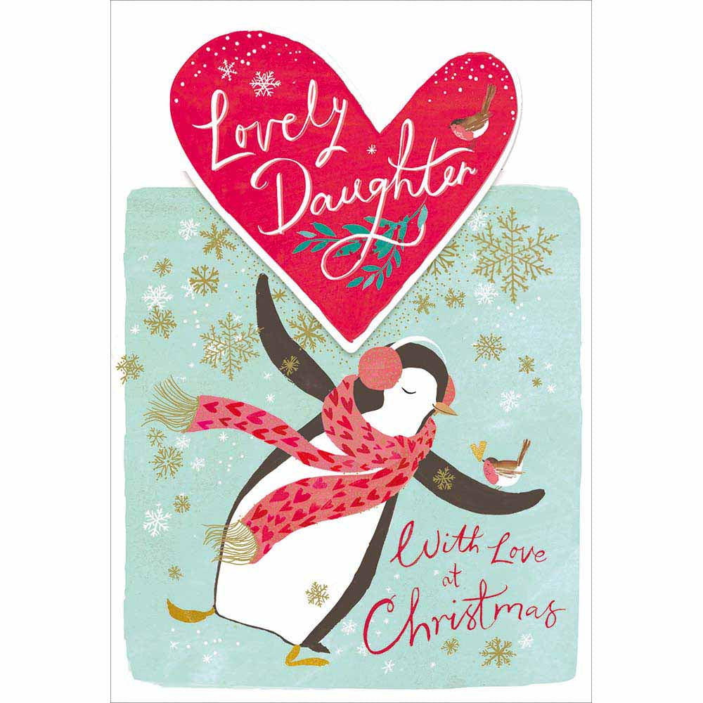 Penguin Wearing Earmuffs Lovely Daughter Christmas Card by penny black