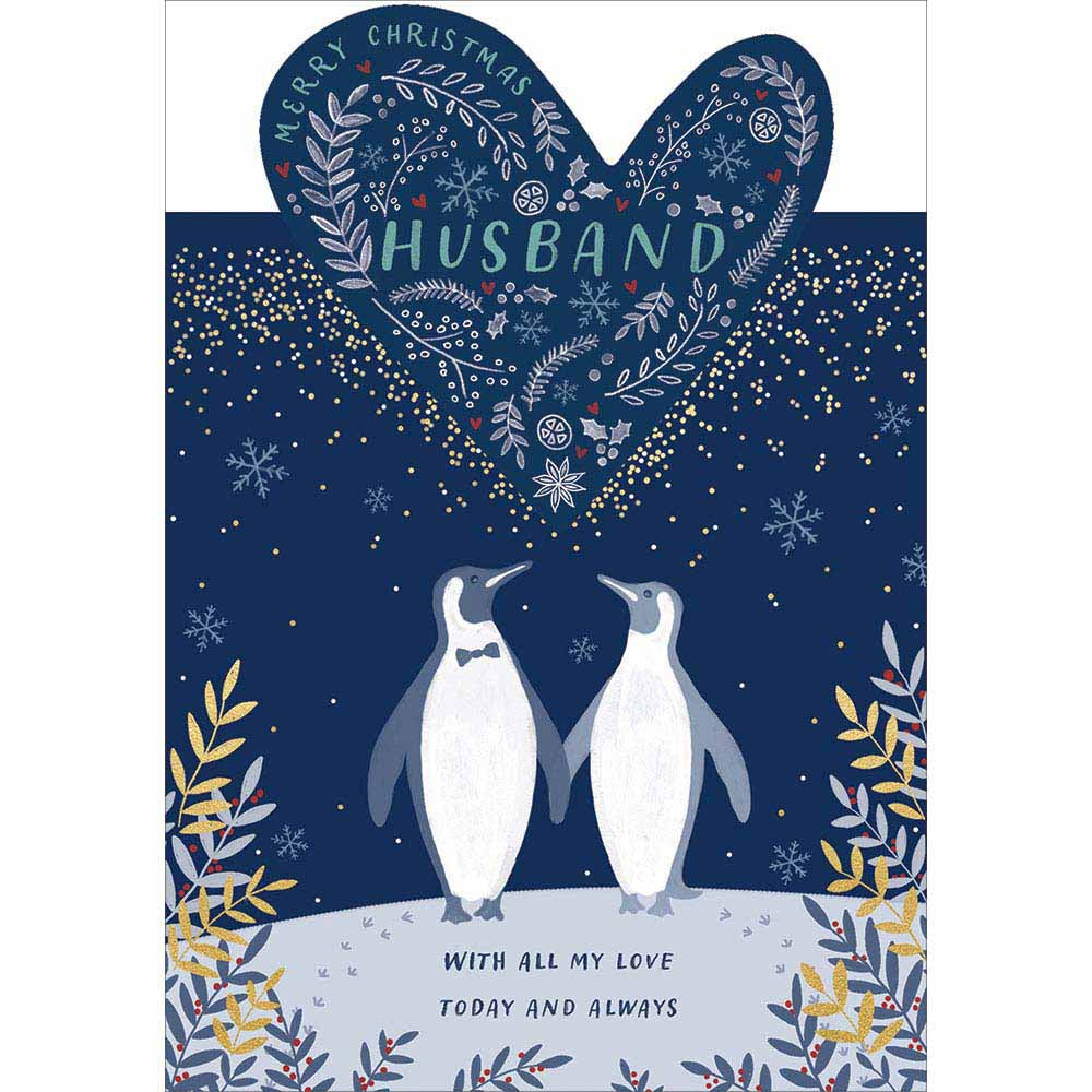 Blue Penguin Couple Husband Christmas Card by penny black