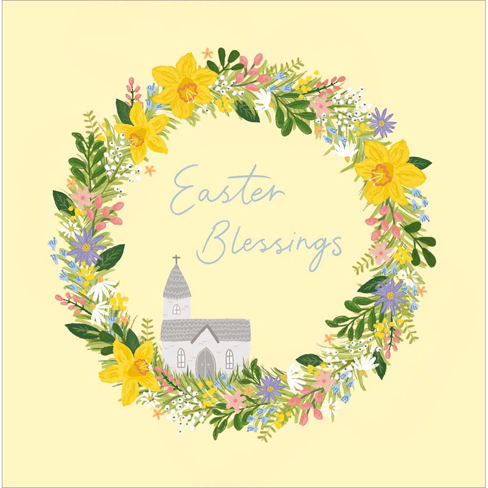 Little Church Daffodil Wreath Easter Card By Penny Black