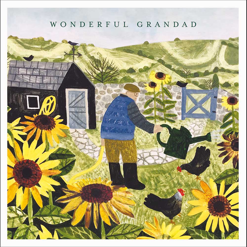 Man Watering Sunflowers Wonderful Grandad Father's Day Card By Penny Black