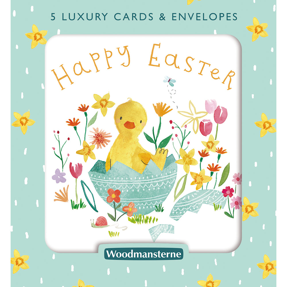 Yellow Chick In Green Egg Pack of 5 Easter Cards & Envelopes By Penny Black shown in packaging