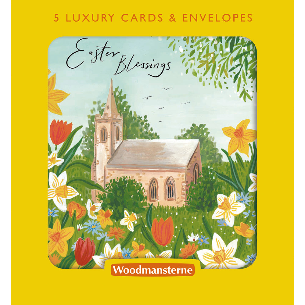 Rural Spring Church Pack of 5 Easter Cards & Envelopes By Penny Black shown in packaging