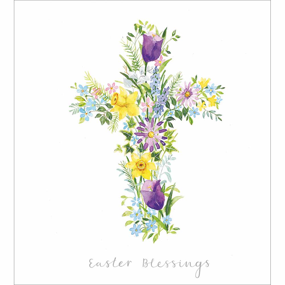 Purple Cross Of Flowers Pack of 5 Easter Cards & Envelopes By Penny Black showing card design