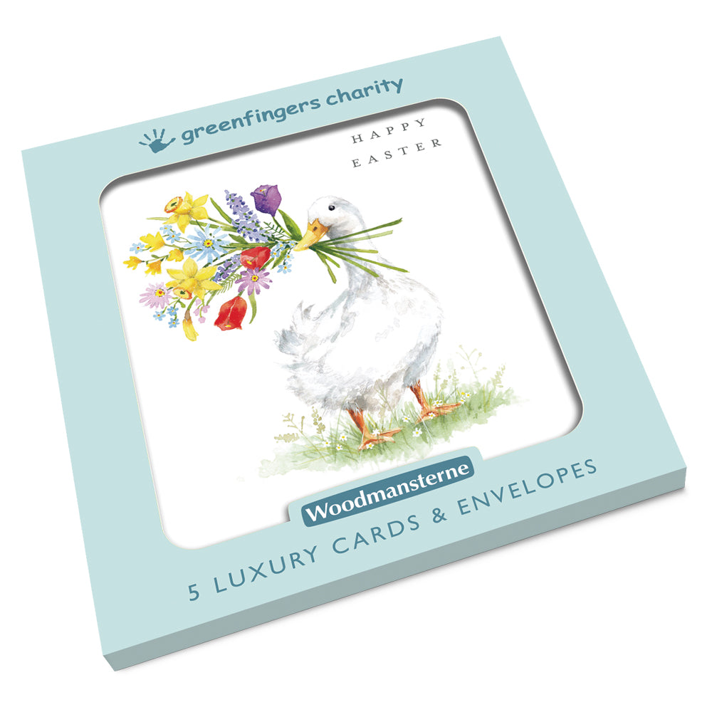 White Duck With Flowers Pack of 5 Easter Cards & Envelopes By Penny Black