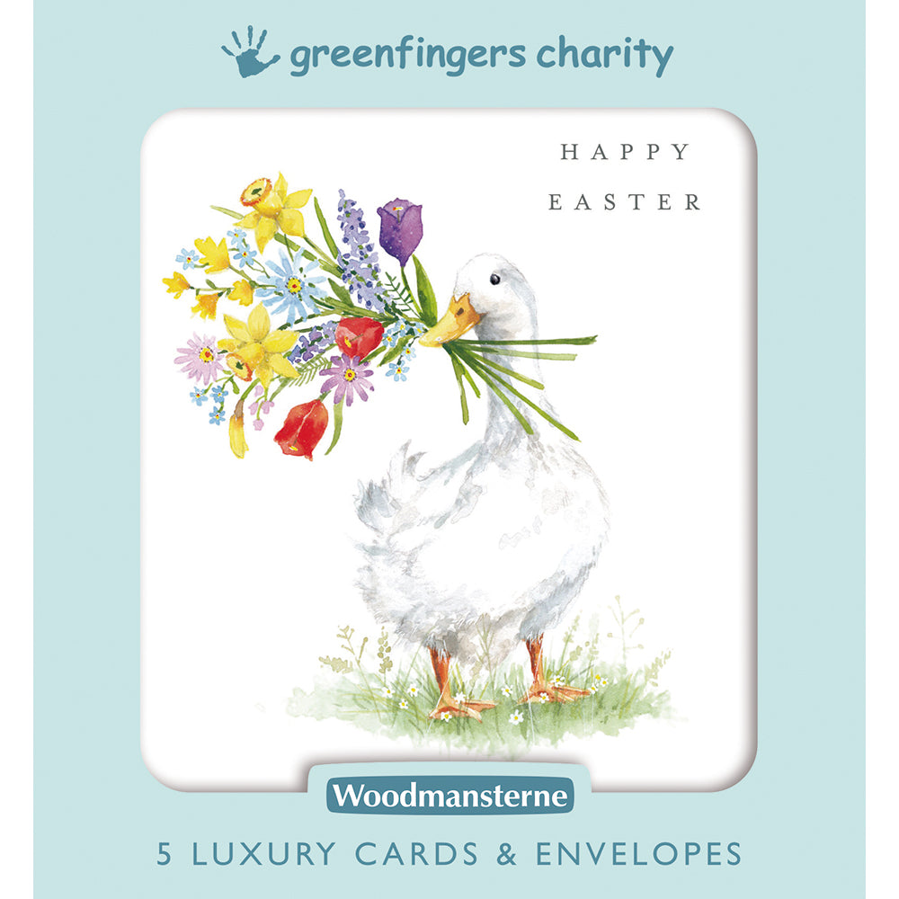 White Duck With Flowers Pack of 5 Easter Cards & Envelopes By Penny Black showing packaging