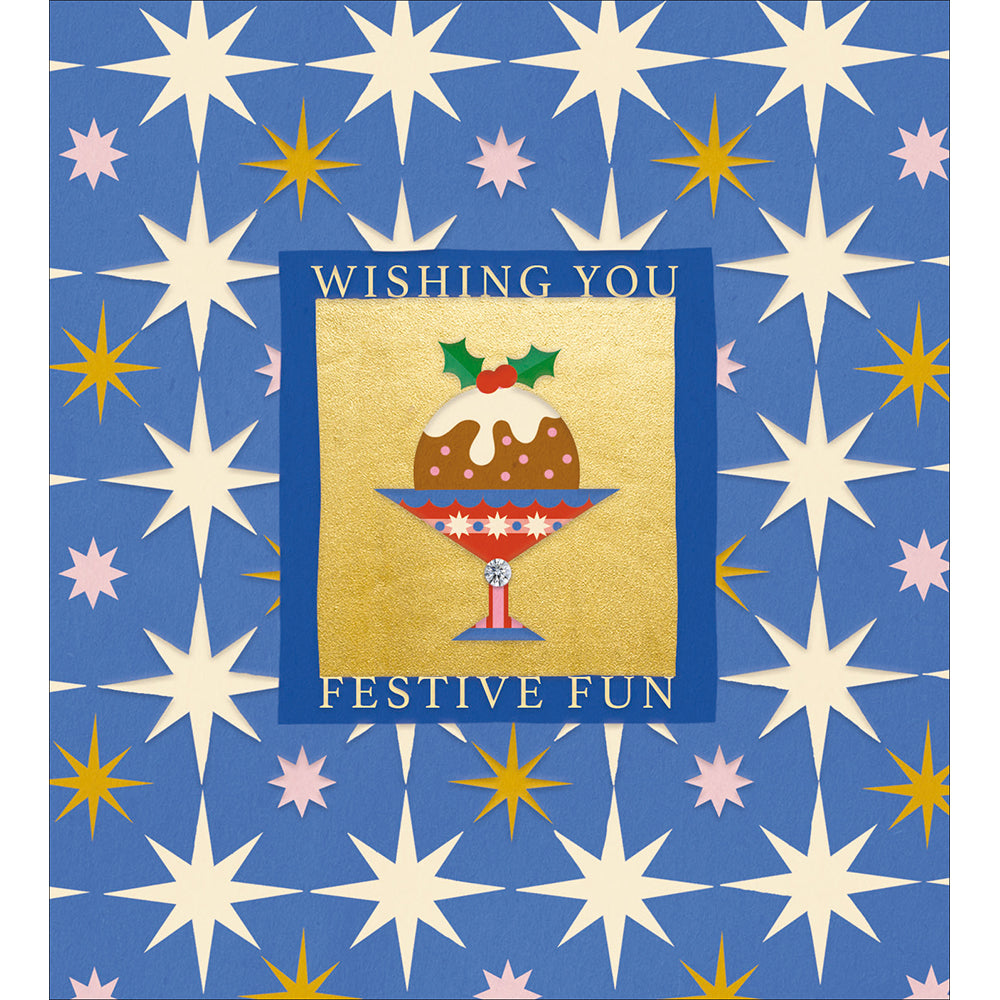 Christmas Pudding In Champagne Glass Festive Fun Card by penny black