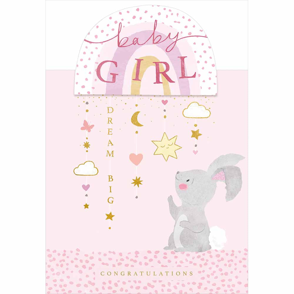 New Baby Girl Bunny Mobile Card By Penny Black