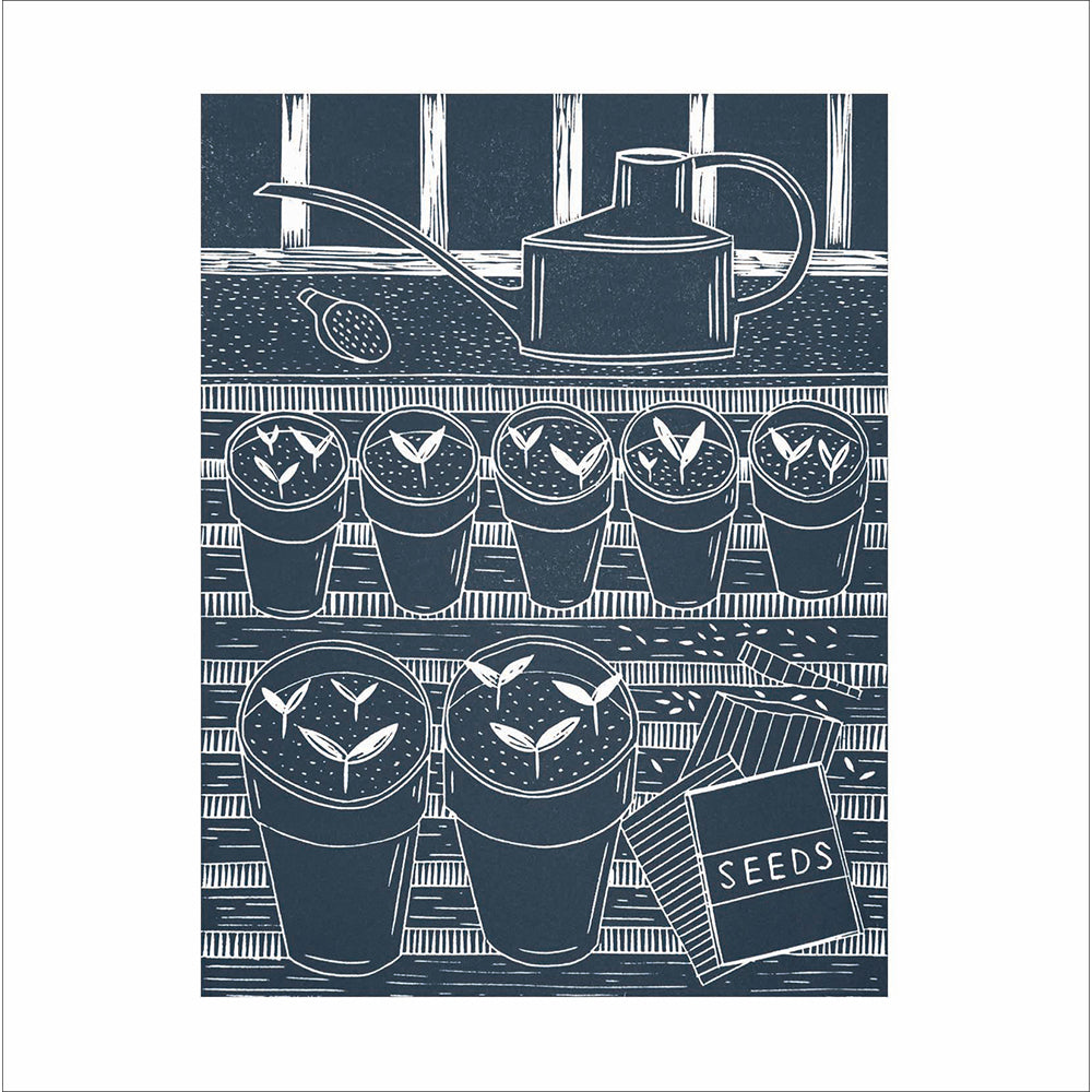 Sowing Seeds Greenhouse Etching Art Card from Penny Black