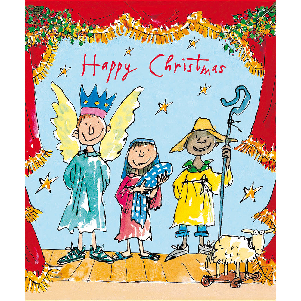Quentin Blake Nativity Play Actors Happy Christmas Card By Penny Black