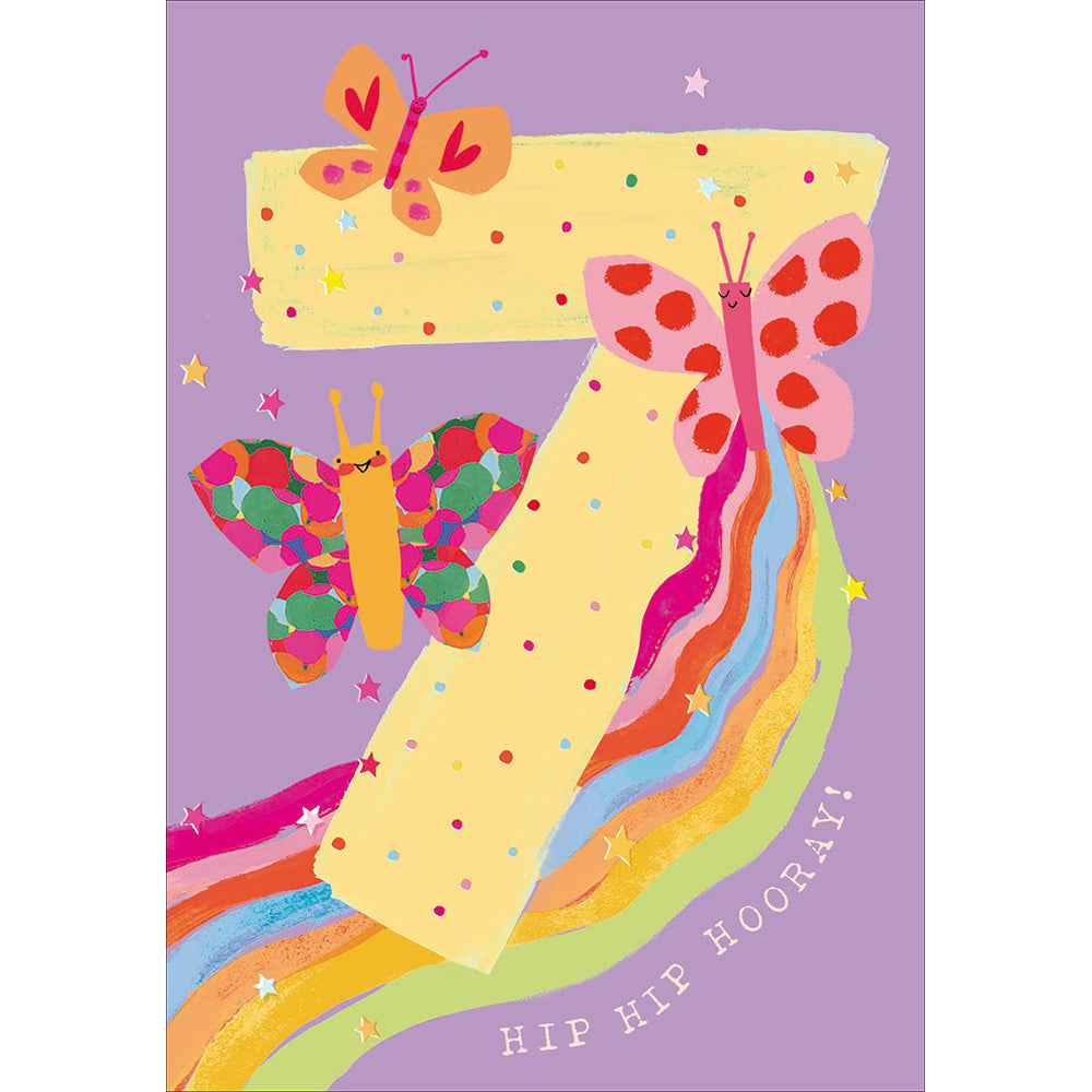 Hip Hip Hooray Rainbow Butterfly 7th Birthday Card from Penny Black