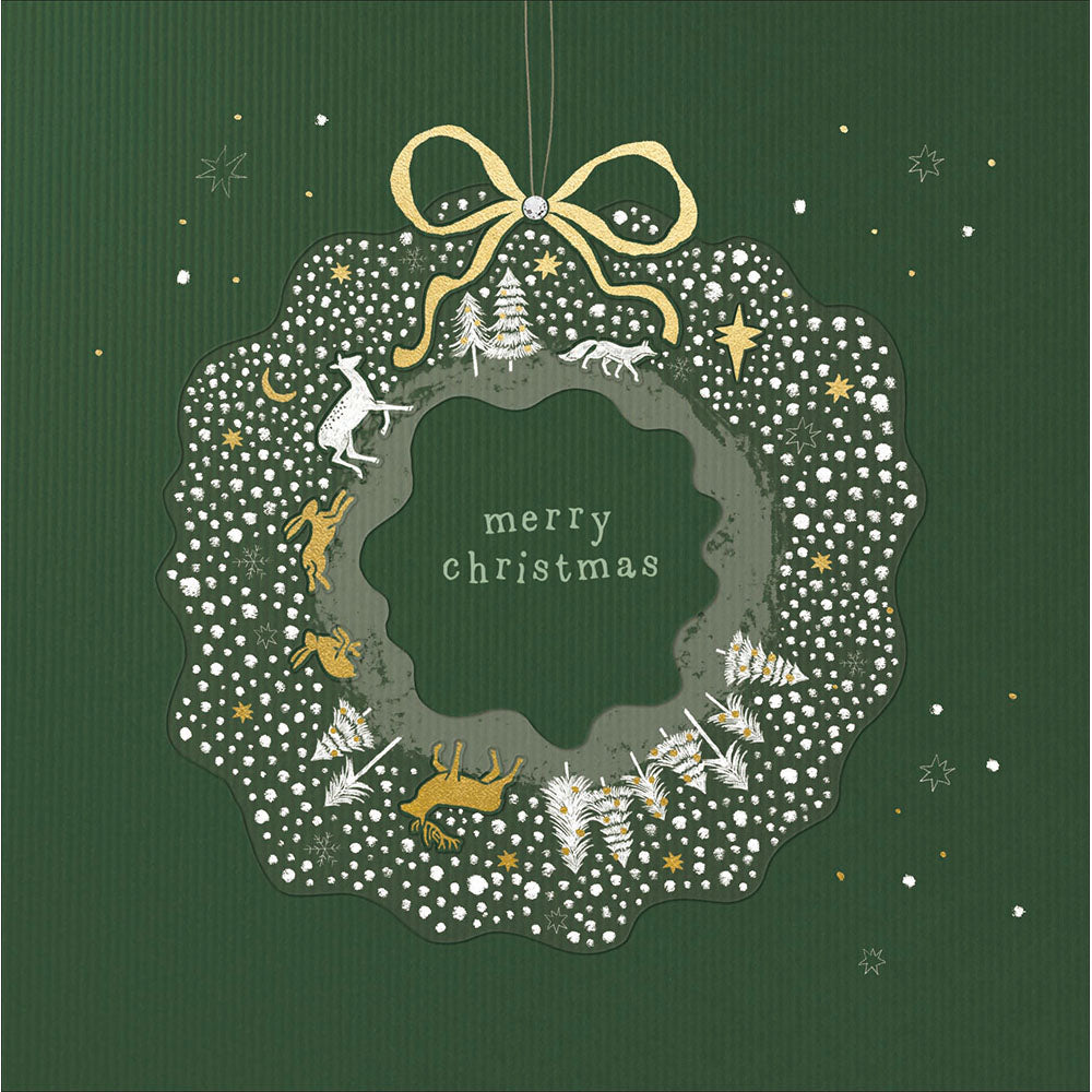 Golden Bow Woodland Wreath Christmas Card By Penny Black