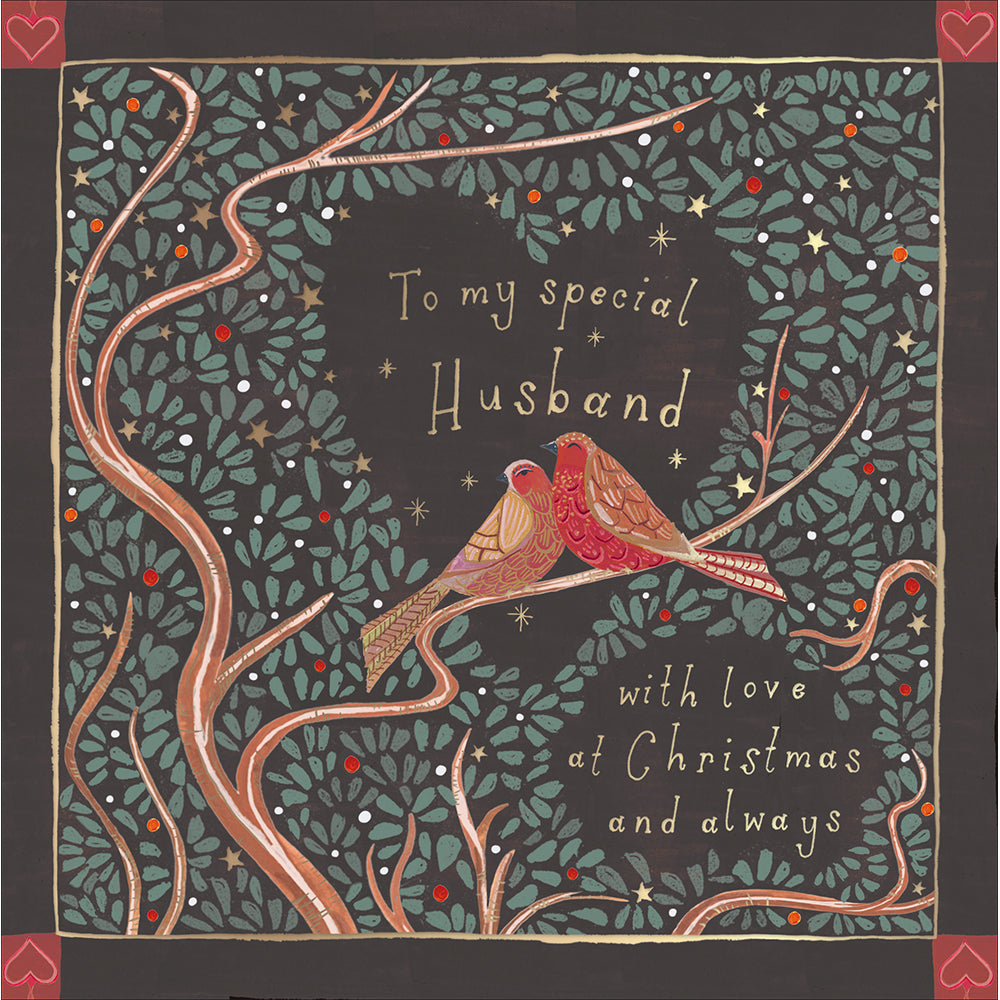 Swirly Red Robins My Special Husband Christmas Card By Penny Black