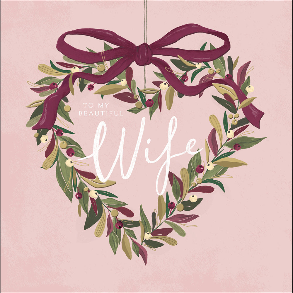 Under The Mistletoe Heart Shaped Wreath Beautiful Wife Christmas Card By Penny Black