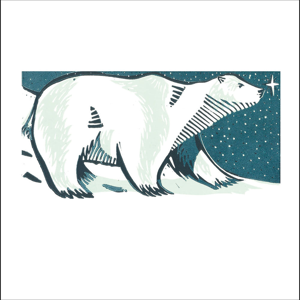Polar Bear In The Snow Lino Print Christmas Card By Penny Black