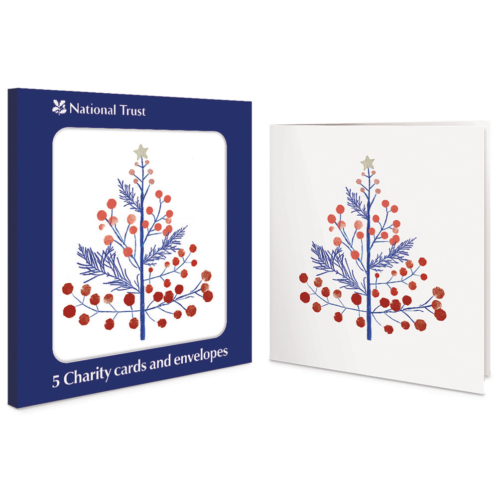 Red & Blue Berry Tree Pack Of 5 National Trust Charity Christmas Cards By Penny Black