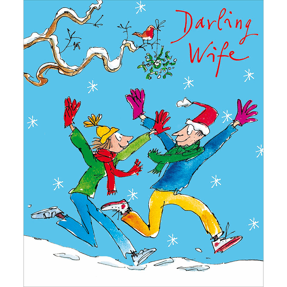 Quentin Blake Darling Wife Fun In The Snow Christmas Card By Penny Black