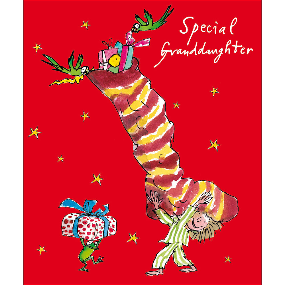 Quentin Blake Special Granddaughter Super Stocking Christmas Card By Penny Black