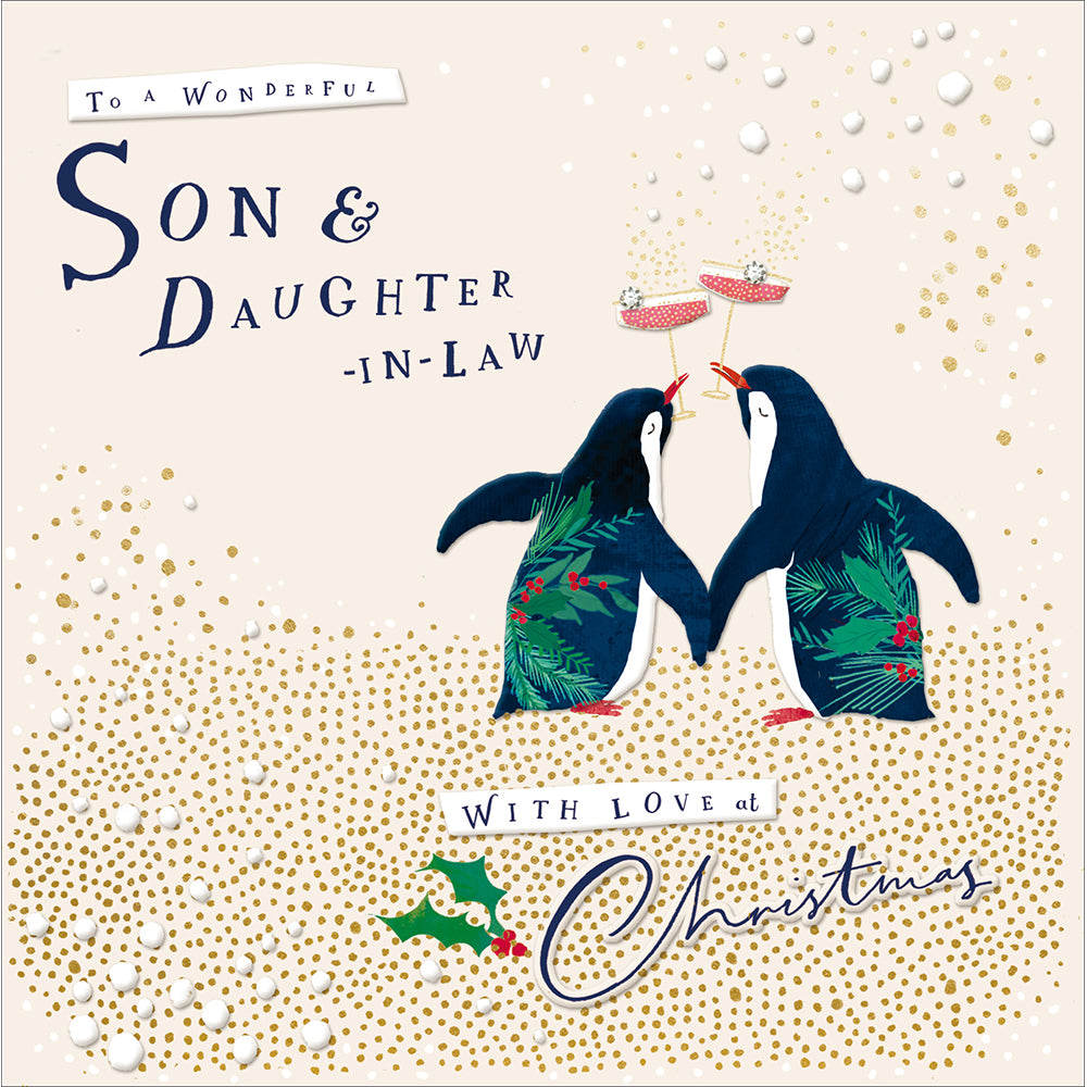 Joy To The Season Collage Penguins Son & Daughter In Law Christmas Card By Penny Black