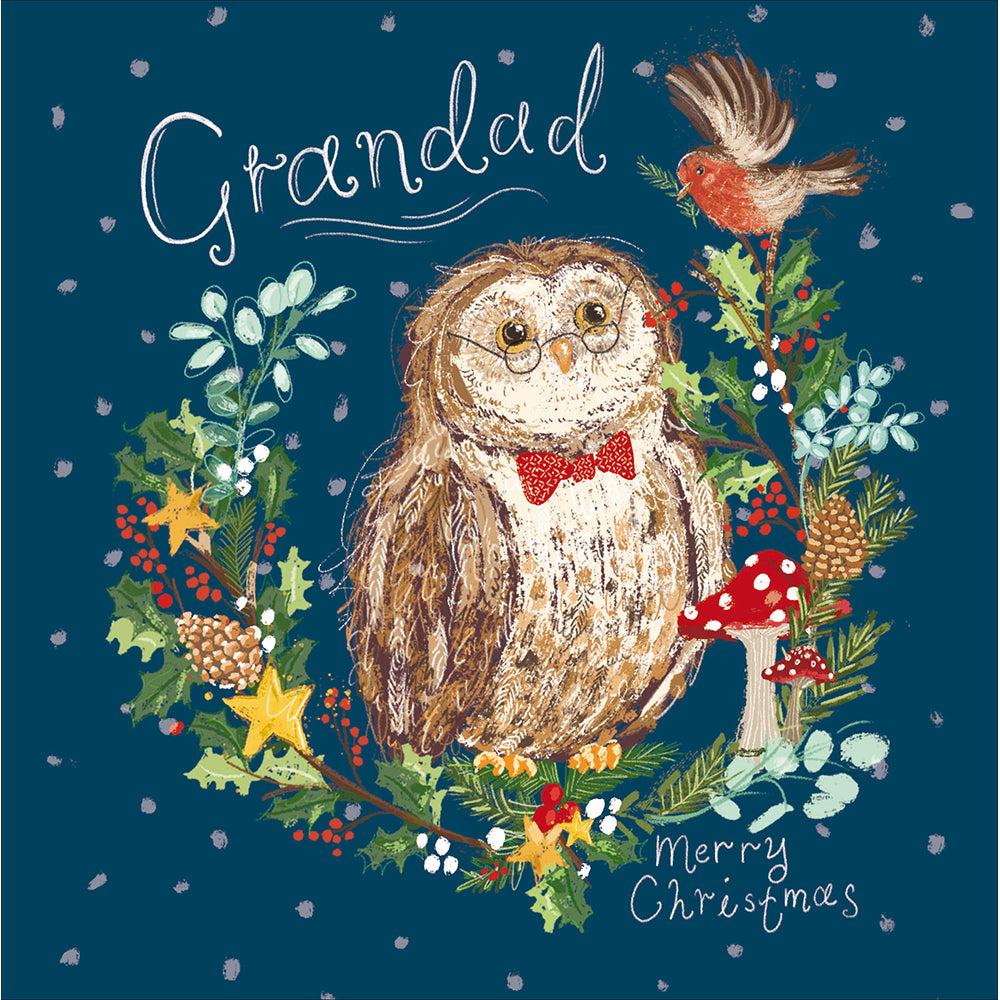 Woodland Wreath Wise Owl Grandad Christmas Card By Penny Black