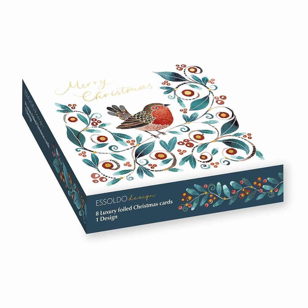 Essoldo Design Festive Robin Box Of 8 Luxury Foiled Christmas Cards By Penny Black
