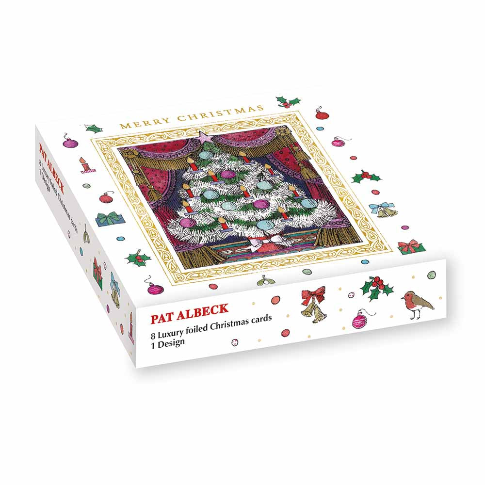 Pat Albeck Retro Tree Box Of 8 Luxury Foiled Christmas Cards By Penny Black