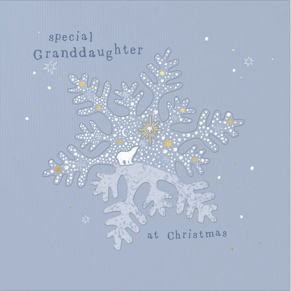 Special Granddaughter Polar Bear Snowflake Embellished Christmas Card By Penny Black